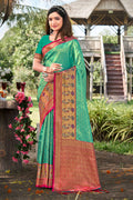 Green Banarasi Silk Saree With Blouse Piece