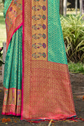 Green Banarasi Silk Saree With Blouse Piece