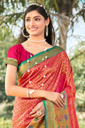 Pink Banarasi Silk Saree With Blouse Piece