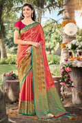 Pink Banarasi Silk Saree With Blouse Piece