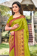 Green Banarasi Silk Saree With Blouse Piece