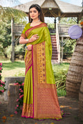 Green Banarasi Silk Saree With Blouse Piece