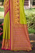 Green Banarasi Silk Saree With Blouse Piece