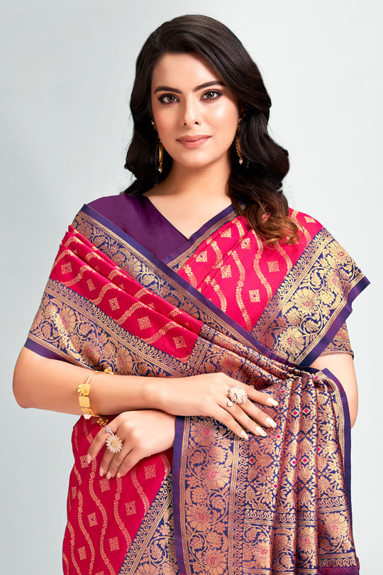 Pink Silk Saree With Blouse Piece