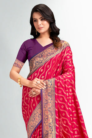 Pink Silk Saree With Blouse Piece