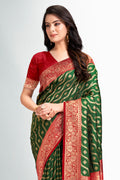 Green Silk Saree With Blouse Piece