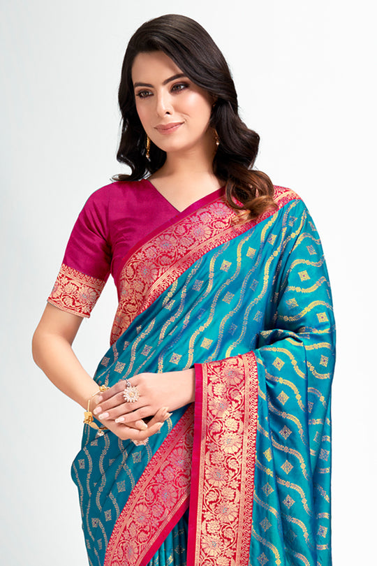 Sky Blue Silk Saree With Blouse Piece