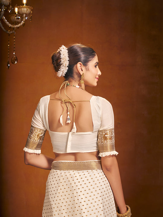 Chinon Party Wear Saree With Blouse Piece