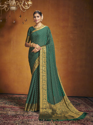 Chinon Party Wear Saree With Blouse Piece