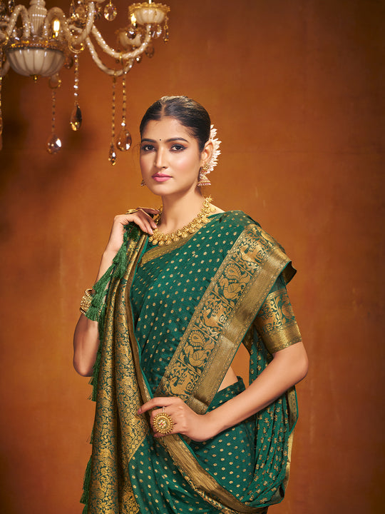 Chinon Party Wear Saree With Blouse Piece