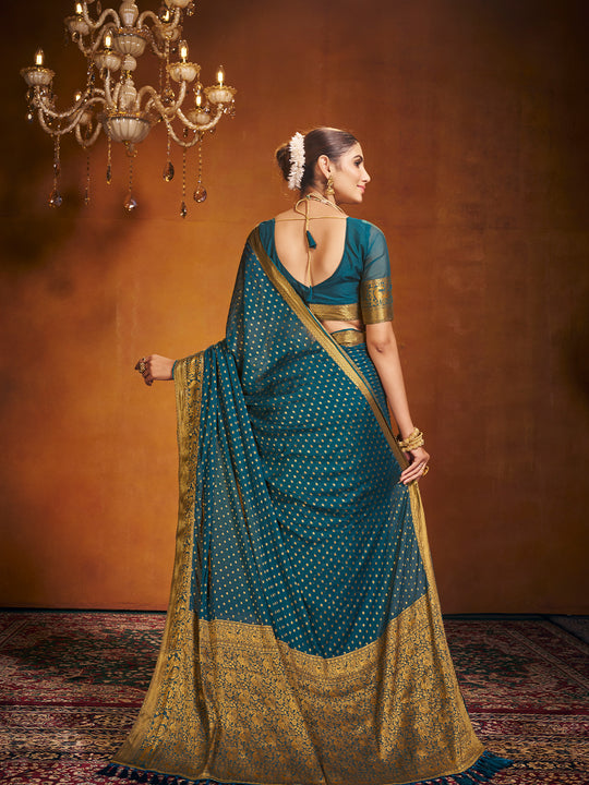 Chinon Party Wear Saree With Blouse Piece