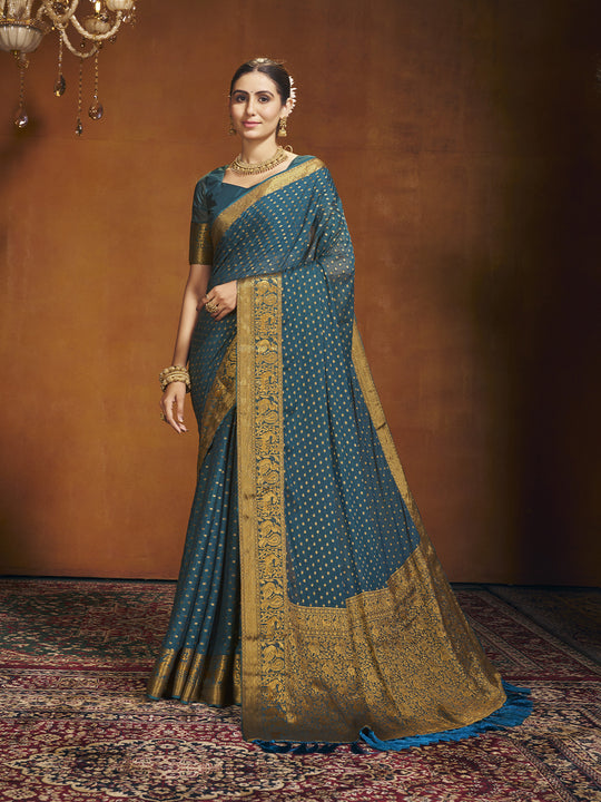 Chinon Party Wear Saree With Blouse Piece
