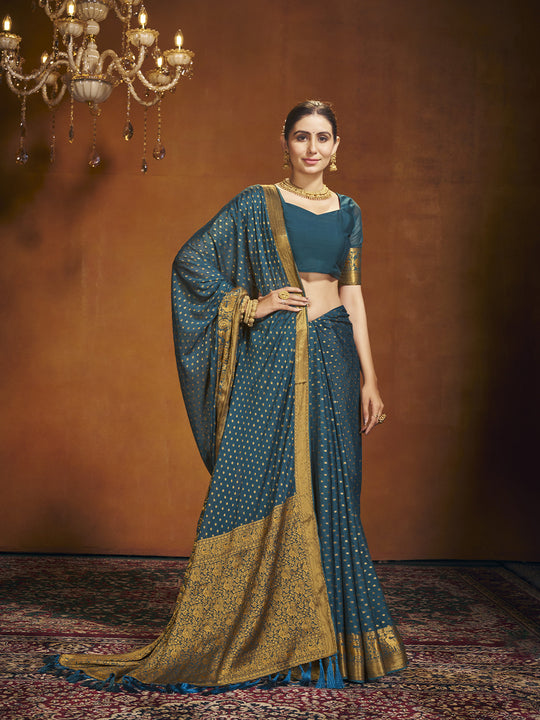 Chinon Party Wear Saree With Blouse Piece