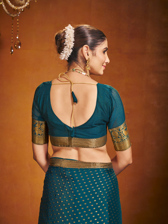 Chinon Party Wear Saree With Blouse Piece