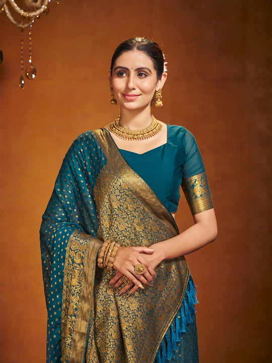 Chinon Party Wear Saree With Blouse Piece