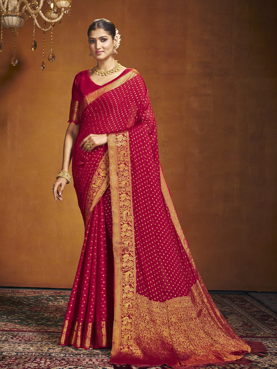 Chinon Party Wear Saree With Blouse Piece