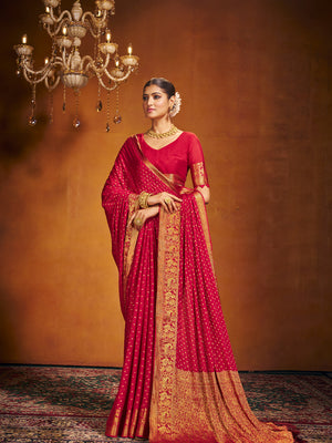 Chinon Party Wear Saree With Blouse Piece