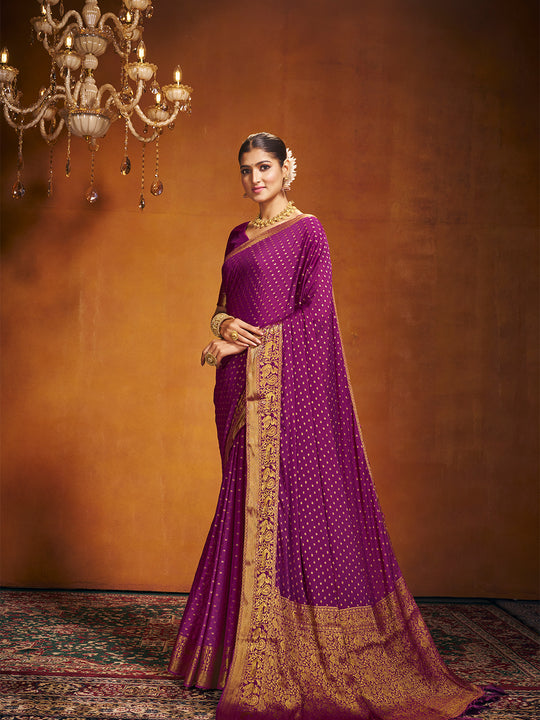 Chinon Party Wear Saree With Blouse Piece