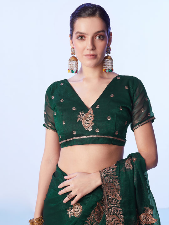 Green Embroidered Pure Chiffon Heavy Work Saree