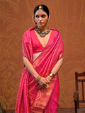 Orange Handloom Weaving Silk Saree With Blouse Piece
