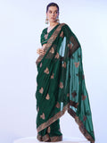 Green Embroidered Pure Chiffon Heavy Work Saree
