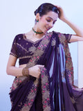 Wine Embellished Pure Chiffon Saree
