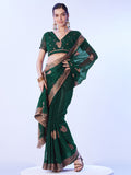 Green Embroidered Pure Chiffon Heavy Work Saree