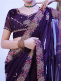 Wine Embellished Pure Chiffon Saree