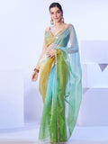 Multicolor Ombre Mirror Work Organza Saree