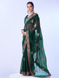 Green Embroidered Pure Chiffon Heavy Work Saree