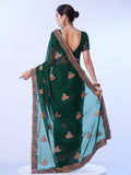 Green Embroidered Pure Chiffon Heavy Work Saree