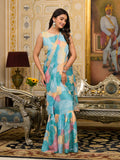 Sky Blue Georgette Ready Made Saree