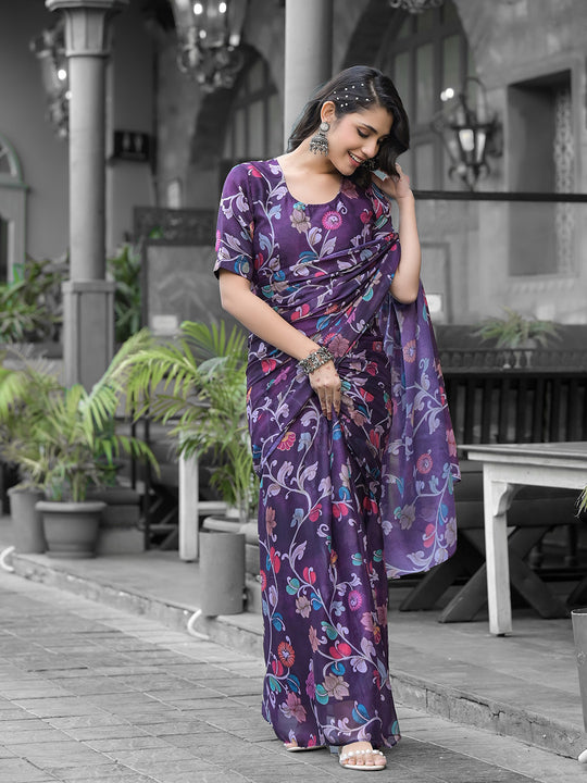 Purple Georgette Ready To Wear Saree