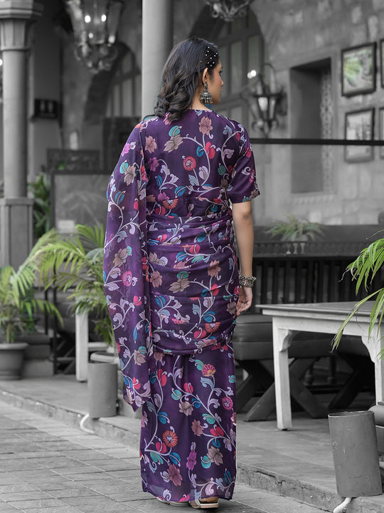 Purple Georgette Ready To Wear Saree