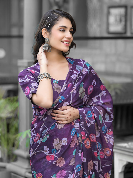 Purple Georgette Ready To Wear Saree