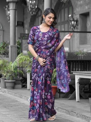Purple Georgette Ready To Wear Saree