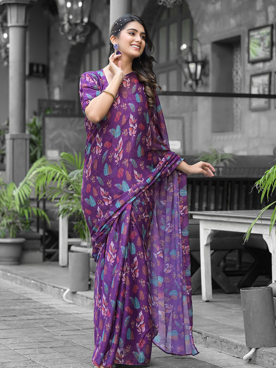 Purple Georgette Ready To Wear Saree