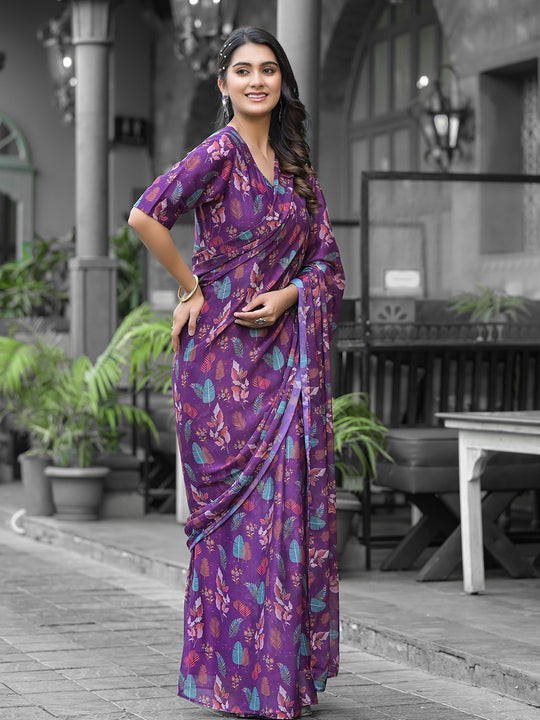 Purple Georgette Ready To Wear Saree
