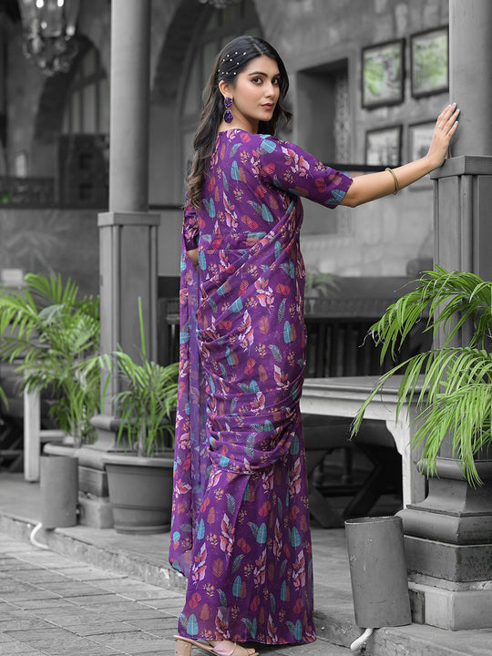 Purple Georgette Ready To Wear Saree