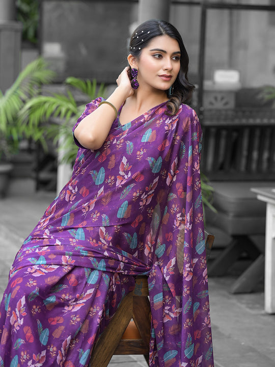 Purple Georgette Ready To Wear Saree