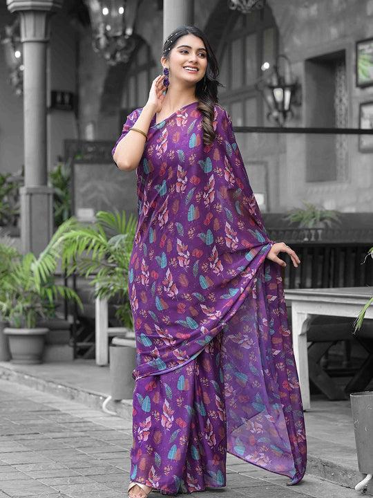 Purple Georgette Ready To Wear Saree