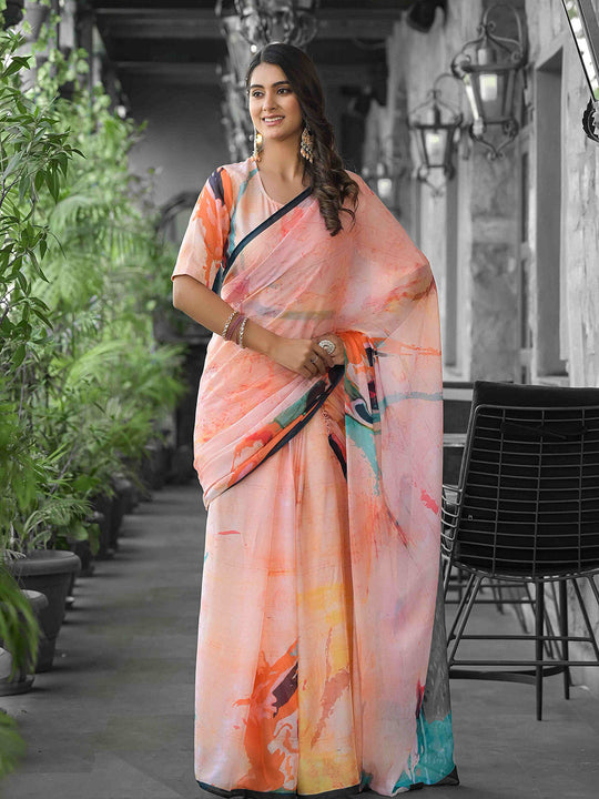 Orange Georgette Ready To Wear Saree