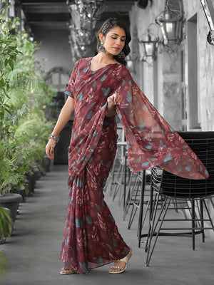 Brown Georgette Ready To Wear Saree