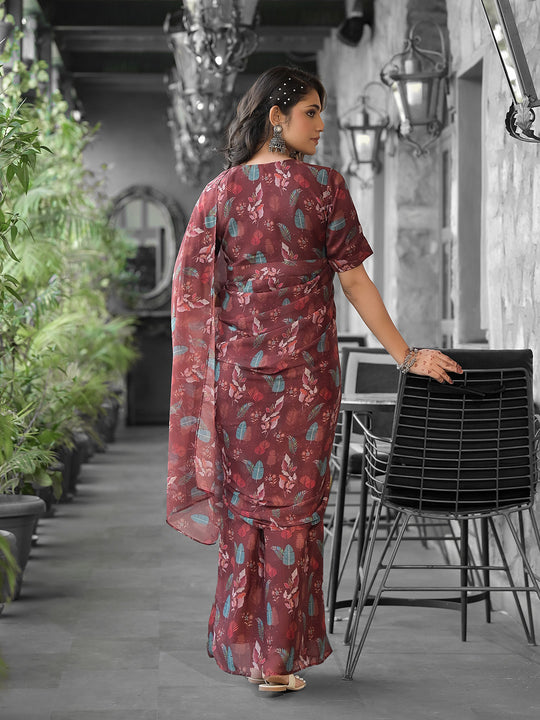 Brown Georgette Ready To Wear Saree