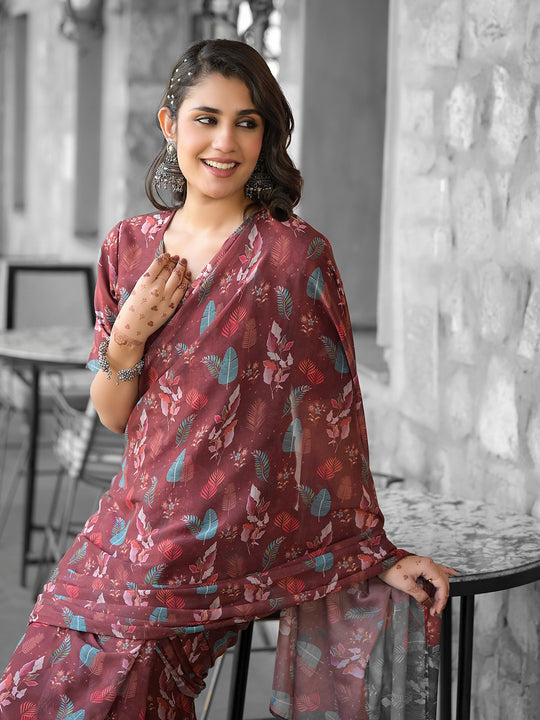 Brown Georgette Ready To Wear Saree