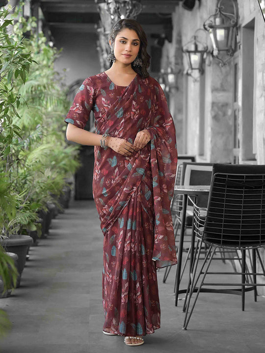 Brown Georgette Ready To Wear Saree