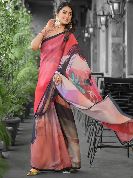 Red Georgette Ready To Wear Saree