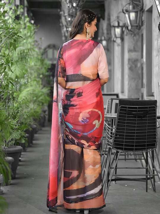 Red Georgette Ready To Wear Saree