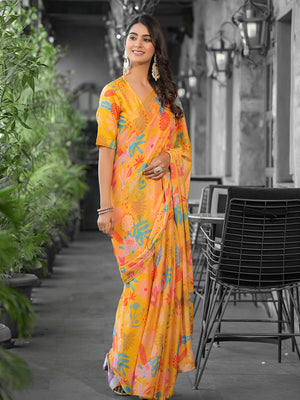 Yellow Georgette Ready To Wear Saree