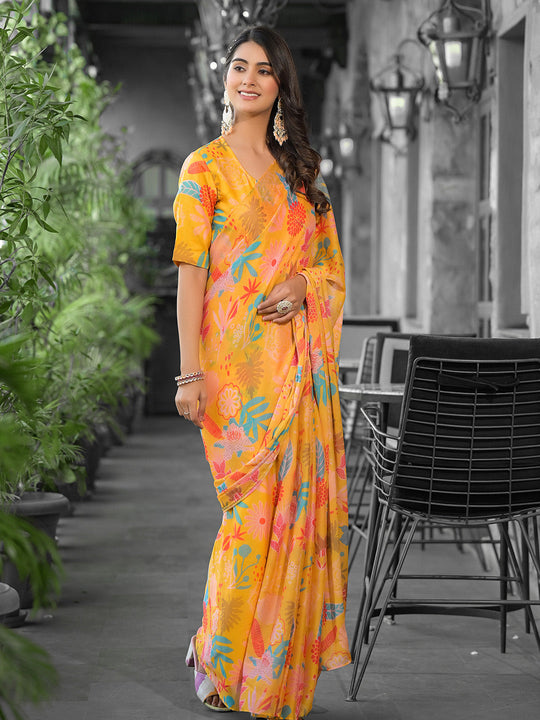 Yellow Georgette Ready To Wear Saree